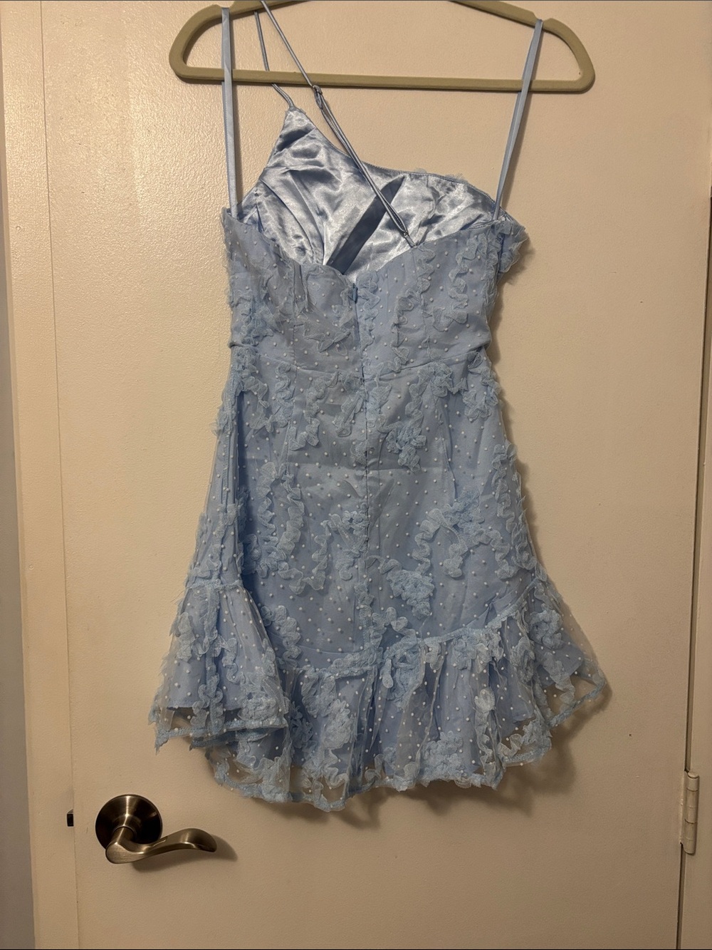 American Threads Light Blue One-Shoulder Ruffled Lace Dress - Picture 2 of 3